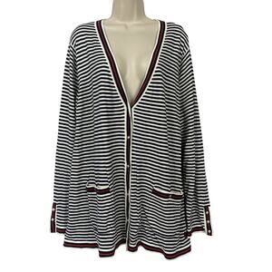 Talbots X Oprah Cardigan Sweater Womens 3X Navy Blue Stripe Nautical Pockets